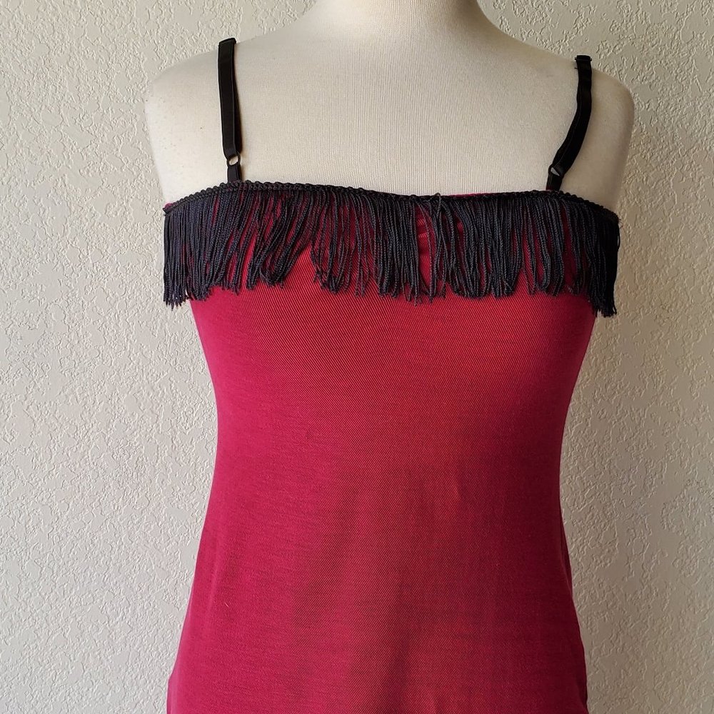 Vintage SEEDS 90s 2 Piece Western Cowgirl Dolly Pink Black Fringe Dress Set M - Picture 8 of 10